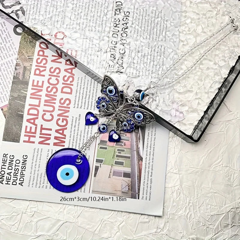 1pc Devil's Eye Horseshoe-shaped Blue Eye Rhinestone Lucky Decoration Pendant, Keychain & Car Hanger