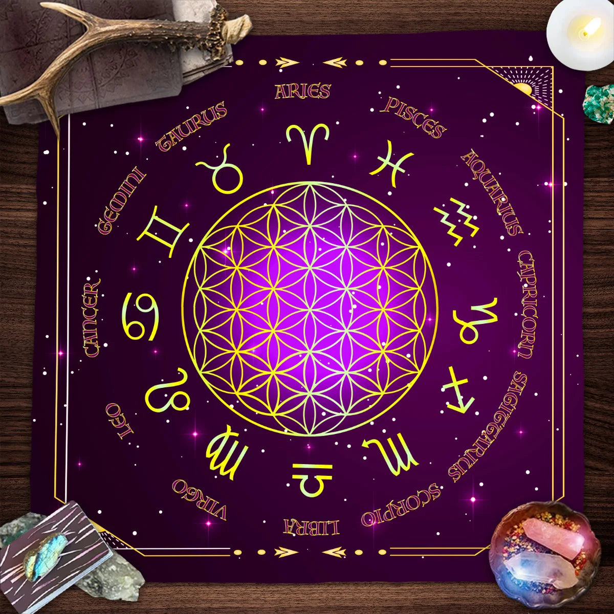 Tarot Tablecloth Mandala Flower Of Life Altar Cloth For Divination Meditation Circle Galaxy Tarot Mat Spiritual Oracle Card Pad