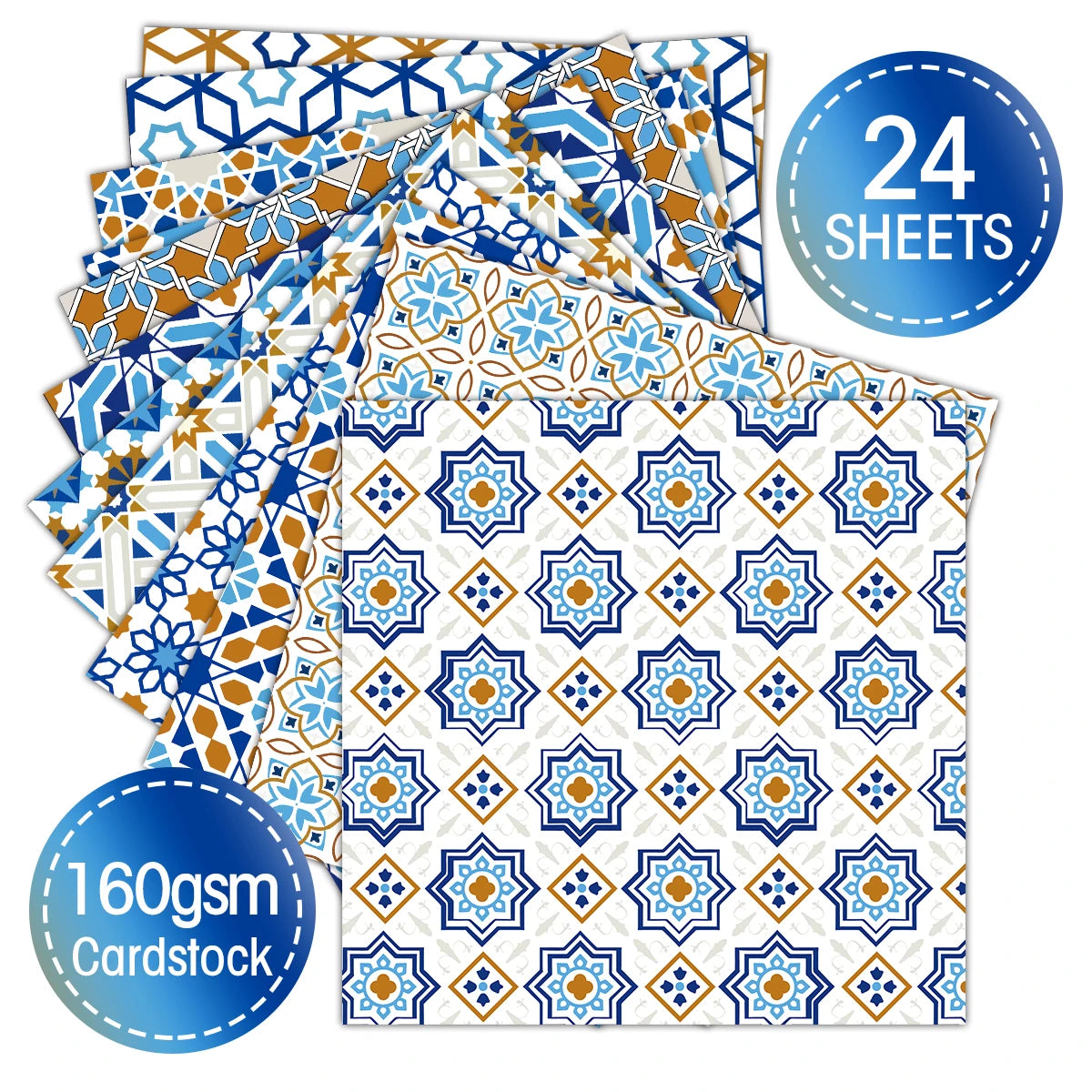 24Pcs/Pack Eid Mubarak Scrapbooking Paper Set,Arabic Background Islamic Eid Pattern Ramadan Paper,Decorative Paper DIY  Crafts