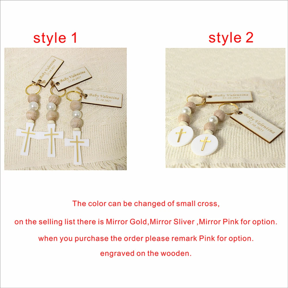 Personalized Baptism Cross Keychain Favors, Custom Christening Gifts, First Communion Souvenirs,Custom Baptism Keychain Favors