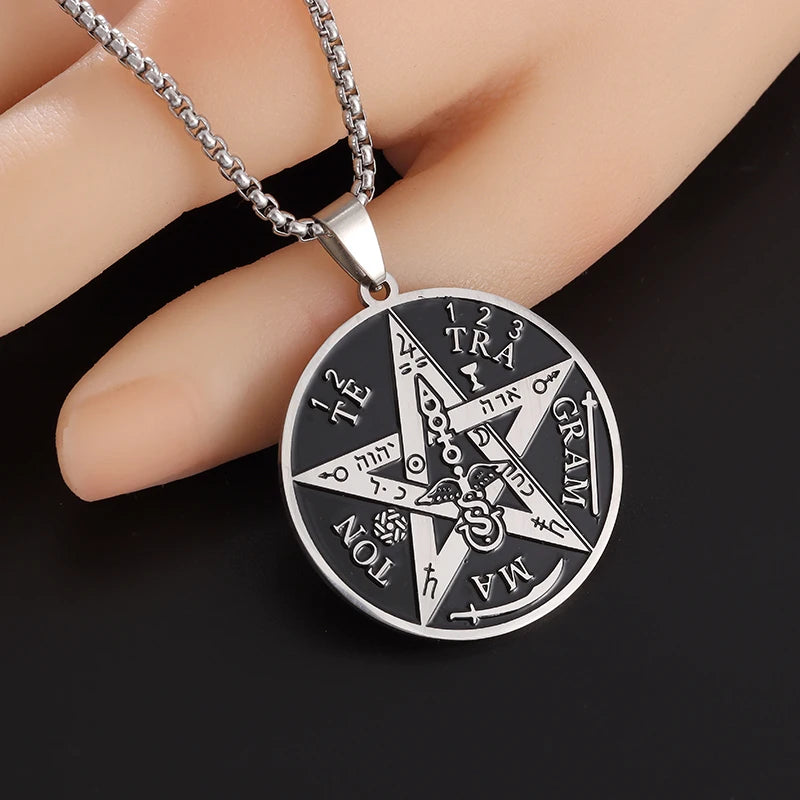 Witchcraft Pentagram Necklace Stainless Steel Men\\\\'s Jewish Hebrew Tetragrammaton Solomon Pendant  Amulet Jewelry