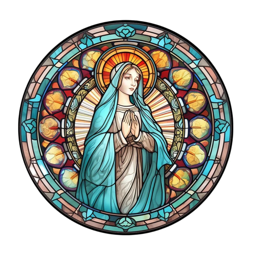 Virgin Mary Suncatcher - Round Acrylic Wall Art, Stained Style Hanging Decor, Ideal for Living Room, Bedroom,Perfect Family Gift