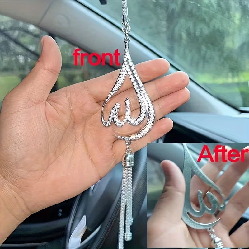 1 piece of droplet shaped metal rhinestone inlaid car ornament, handmade car rearview mirror decoration