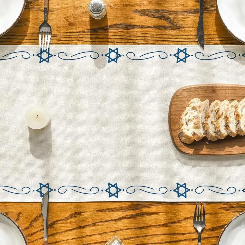 Happy Passover Linen Table Runners Kitchen Dining Table Decor Seder Plate Pesach Matzoh Star of David Jewish Holiday Party Decor