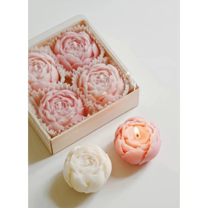 Rose Flower Shaped Soy Wax Candle Set of 4 Gift Box, Handmade Decorative Smokeless Candles for Home Decor,Birthday,Wedding Gifts