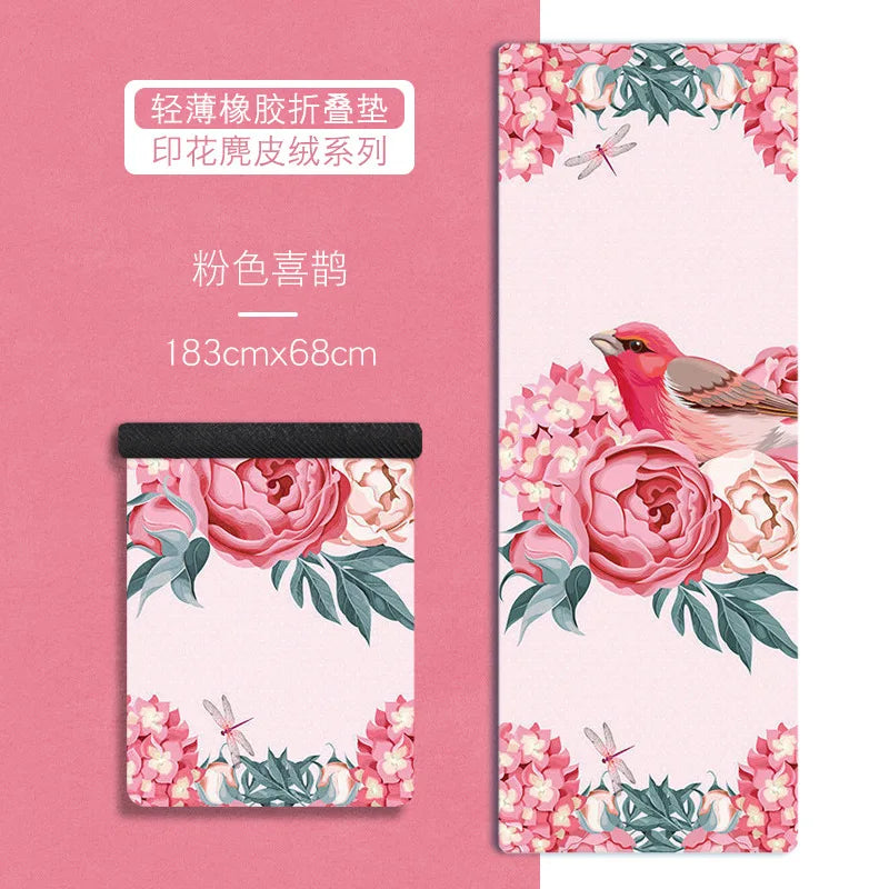 Ultra-thin Folding Yoga Mat Natural Rubber Suede Print Exercise Portable Sweat-absorbing Meditation Aesthetics DIY 183*68*0.1cm