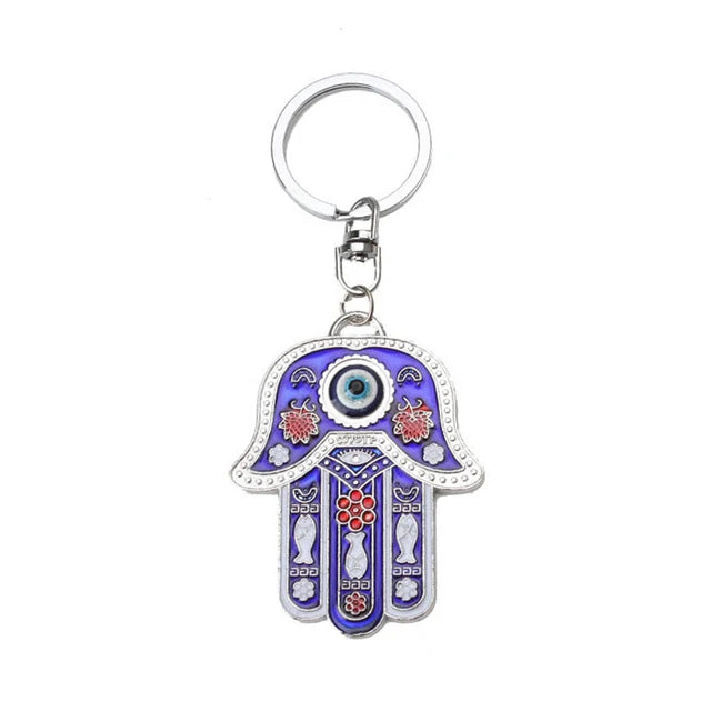 LUCKY EYE Tree Fatima Hamsa Hand Evil Eye Pendant Keychain Silver Color Ring Key Chain Car Keyring for Women Men Jewelry BE29