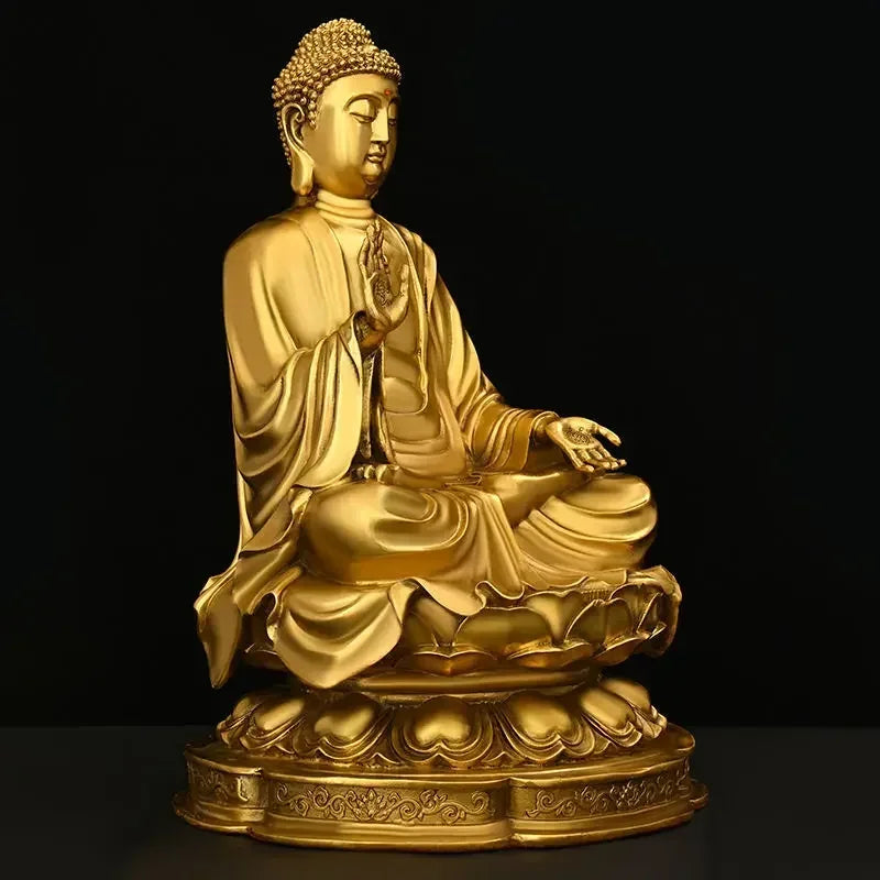 Feng Shui Copper Shakyamuni Buddha Ornaments Sitting Lotus Flower Home Hall for The Statues