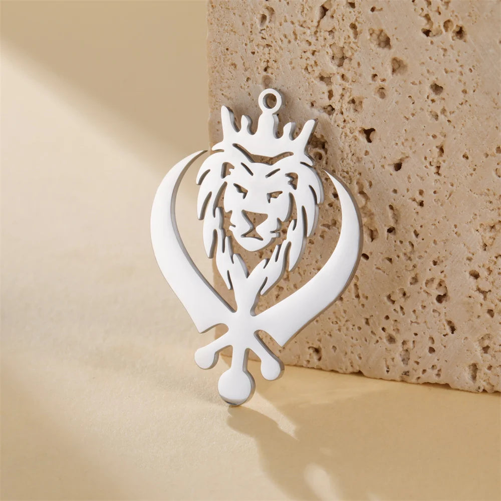 5 pcs Crown Lion King Charms Stainless Steel Sikh Symbol Khanda Pendants for Necklace Keychain Jewelry Making Handmade DIY Gifts