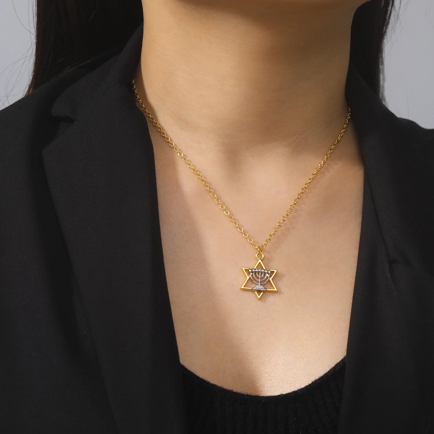 LIKGREAT Star Of David Necklace Menorah Candles Hebrew Jewish Jewelry Israel Faith Lamp Hanukkah Pendant Necklace Amulet Gift