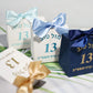 Customizable Mazel Tov Favor Box with Tefillin Graphic, Jewish Bar Mitzvah Gift Bag with Blue Ribbon for Party Favors