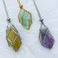 Natural Healing Crystal Raw Stone Net Pocket Pendant Necklace Energy Reiki Pendant Stainless Steel Chain Healing Stone Jewelry