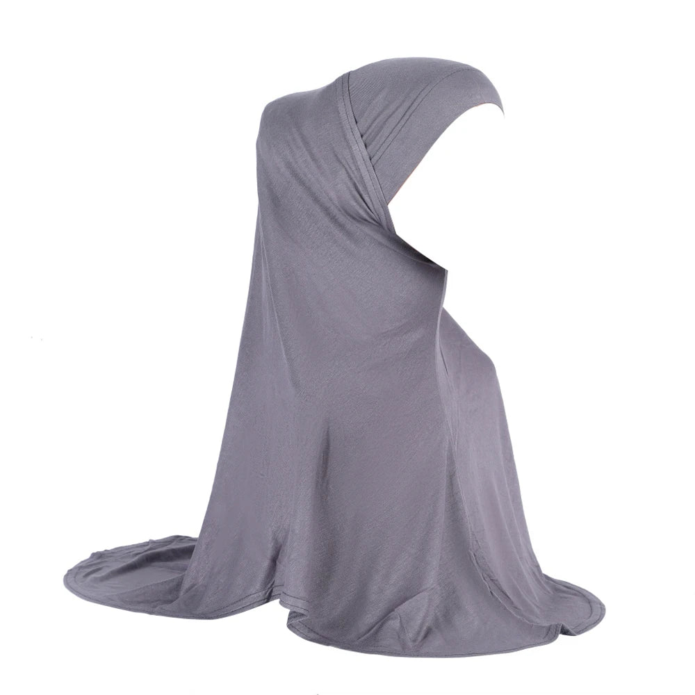 Women 2 Piece Solid Color Amira Jersey Muslim Hijab Soft Stretch Head Scarf with Tube Inner Underscarf Cap Hood Prayer Turbante