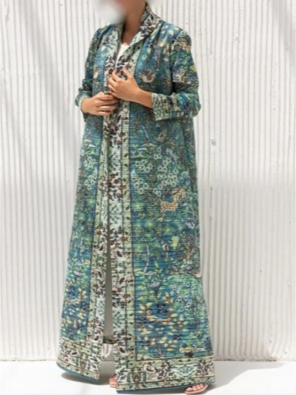 Muslim Pleated Abaya Stretch Open Dress Dress Women Eid Maxi Caftan Cardigan Robe Print Dubai Kaftan Islam Vestidos Jalabiya