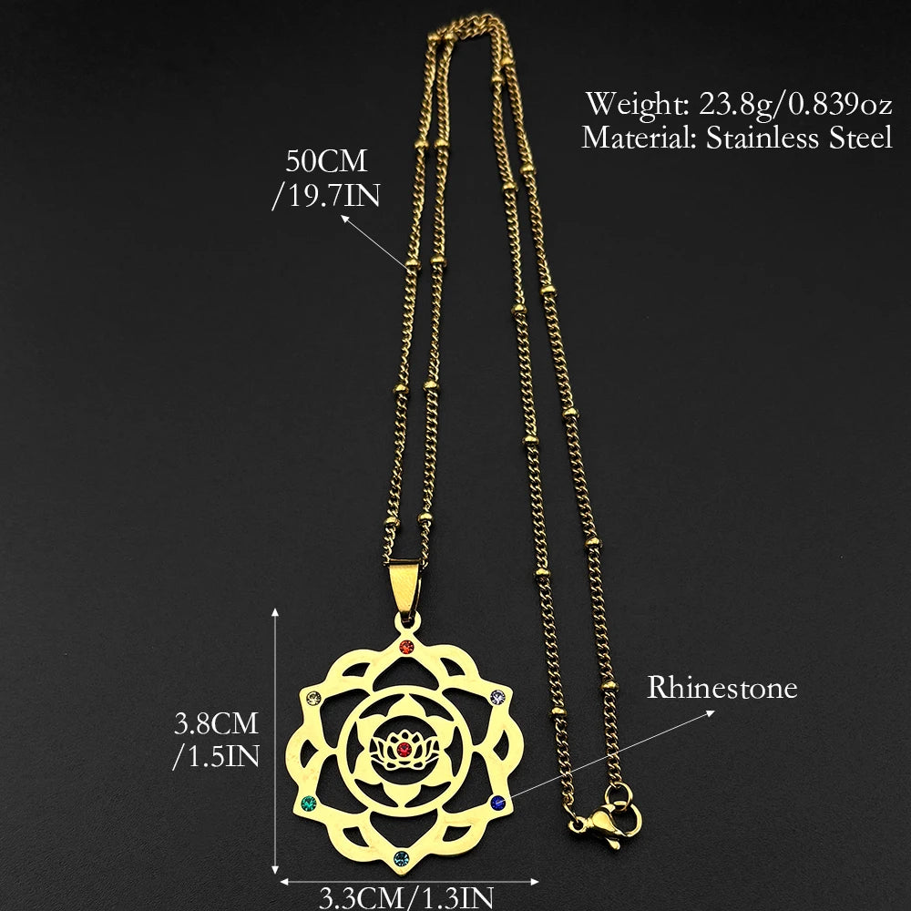 7 Chakra Sacred Geometry Metatron Necklace for Women Flower of Life Stainless Steel Stone Necklaces Reiki Healing Jewelry 9758