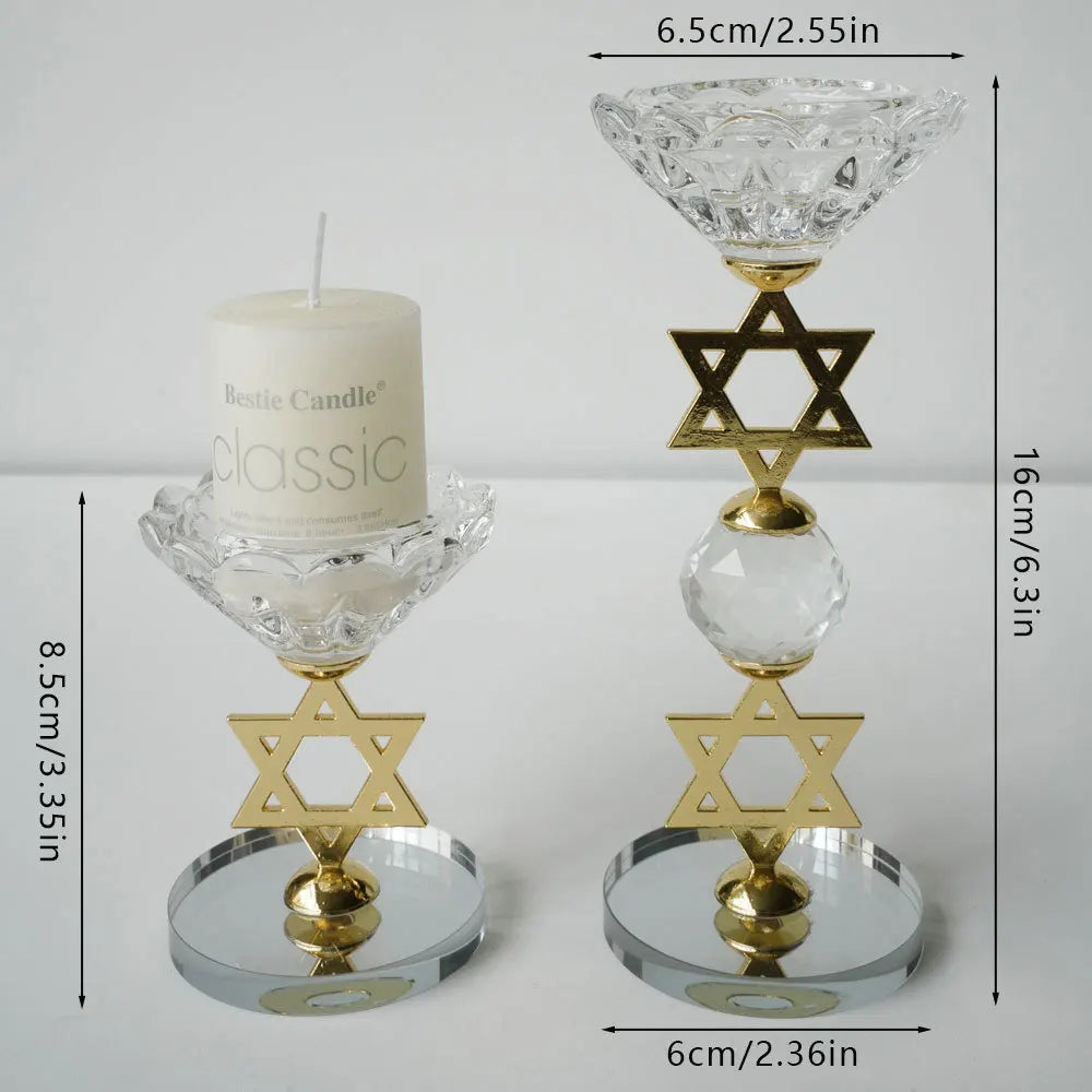 Crystal Star of David Candle Holders Set of 2 Hanukkah Menorah Jewish Shabbat Wedding Decor Elegant Tealight Votive Stick Holder