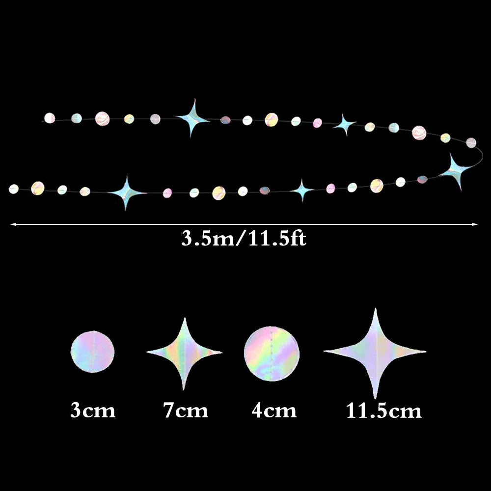 Iridescent Star Moon Circle Dot Hanging Garland Ramadan Eid Mubarak Decoration Twinkle Wedding Baby Shower Birthday Party Decor