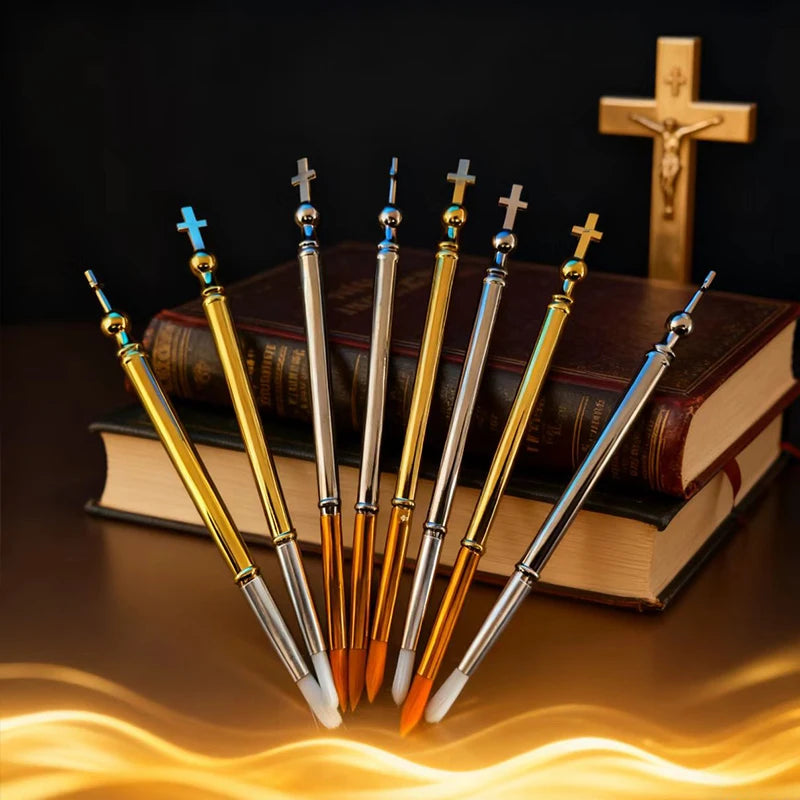 Gold Silver Plated Orthodox Liturgical Brush with Cross Top for Church Chrism Anointing Religious Devotion Christian Gift