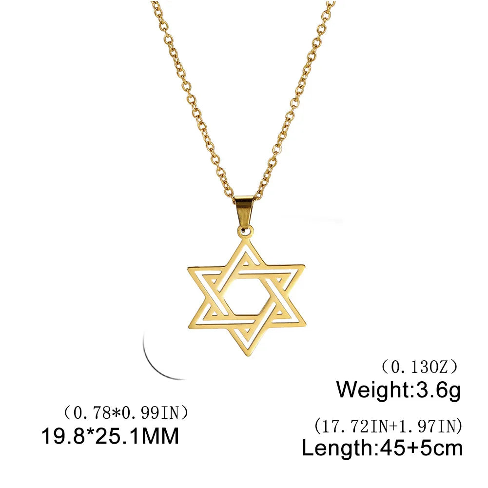 Jewish Bible Stainless Steel Hexagram Chain Necklace Women Men Cutout Star of David Hexagon Choker Necklace Mezuzah Jewelry