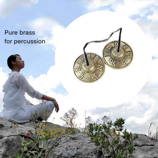 6.5cm Tibetan Bell Meditation Handcrafted Cymbal Bell Copper Crisp Sound Symbols Buddhist Temple with Bag