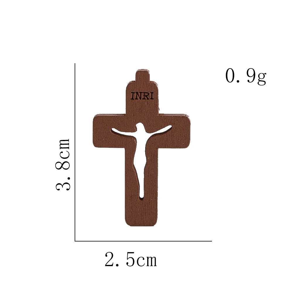 10pcs Mini Wooden Crosses Pendants INRI Jesus Crucifix Prayer Cross Christian Easter Decor Baptism Gift DIY Jewelry Keychain