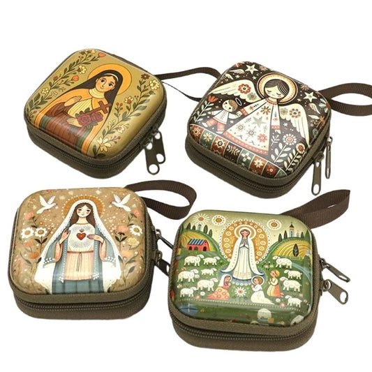 Catholic Rosary Religious Jewelry Storage Box Coin Purse Rosary Prayer Bag