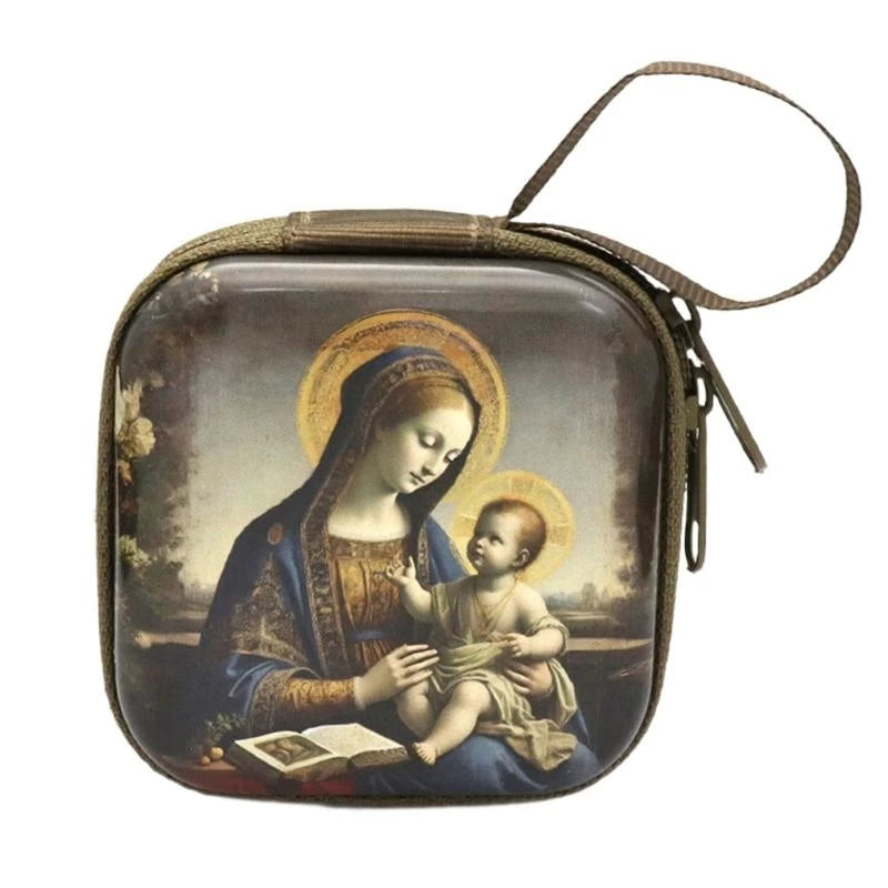 Catholic Rosary Religious Jewelry Storage Box Coin Purse Rosary Prayer Bag