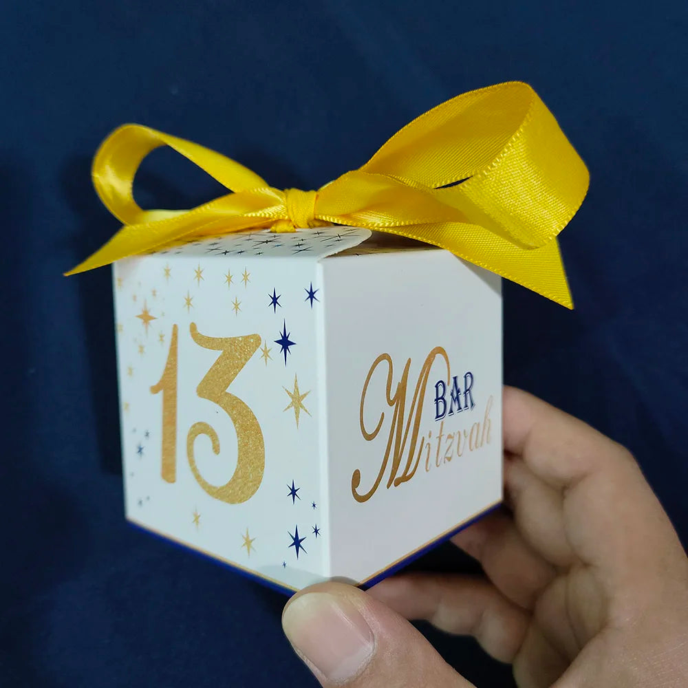20PCS Kids Boy Bar Mitzvah Party Favor Mini Paper Guest Gift Candy Box Blue Girl 12th 13th Birthday Ceremony Events Decor
