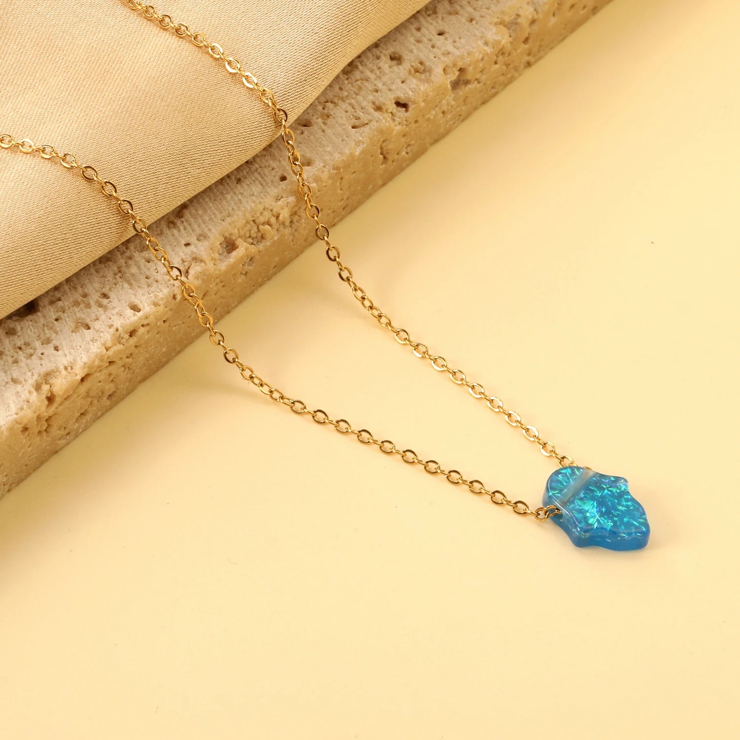 ASONSTEEL Opal Hamsa Hand Pendant Necklace Jewish Jewelry for Women Gold Color Stainless Steel Choker Pendant Jewelry Wholesale