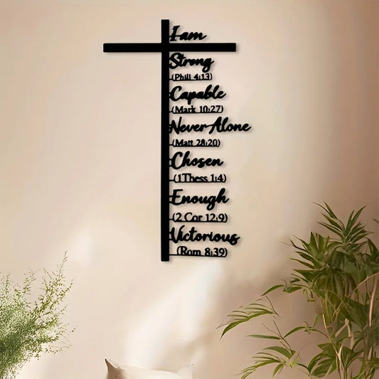 Iron Religious Cross with Bible Verse Wall Decor, Christian Scripture Wall Art for Wedding Easter Christmas Decoration