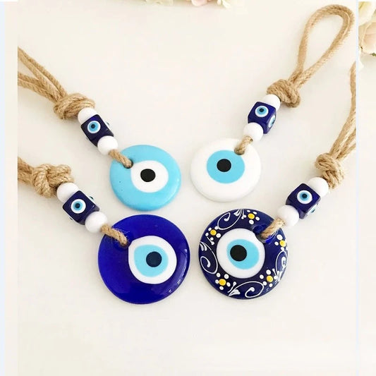 Lucky Eye Glass Blue Turkish Evil Eye Pendant Wall Hanging Multi Color Bead Handmade Decoration for Home Living Room Car