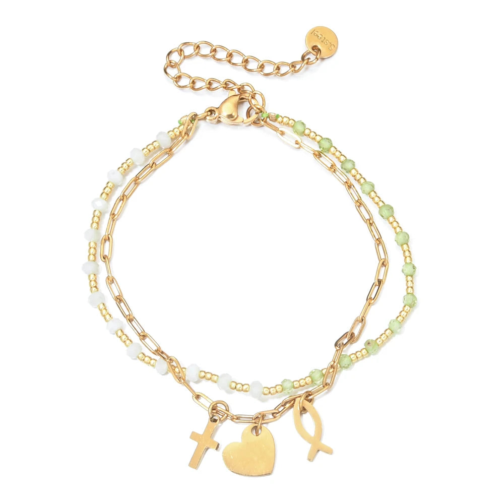 New Boho Handmade Color Evil Eye Hamsa Hand Charms Stainless Steel Bracelet Luxury Natural stone jewelry Accessories