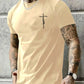 Summer men's 100% pure cotton casual loose fit plus size cross faith pattern printed round neck short sleeved T-shirt top