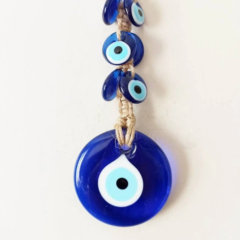 Evil Eye Glass Blue Turkish Evil Eye Pendant Wall Hanging Crystal Beads for Home Decor Living Room Wall Decoration Amulet Gift