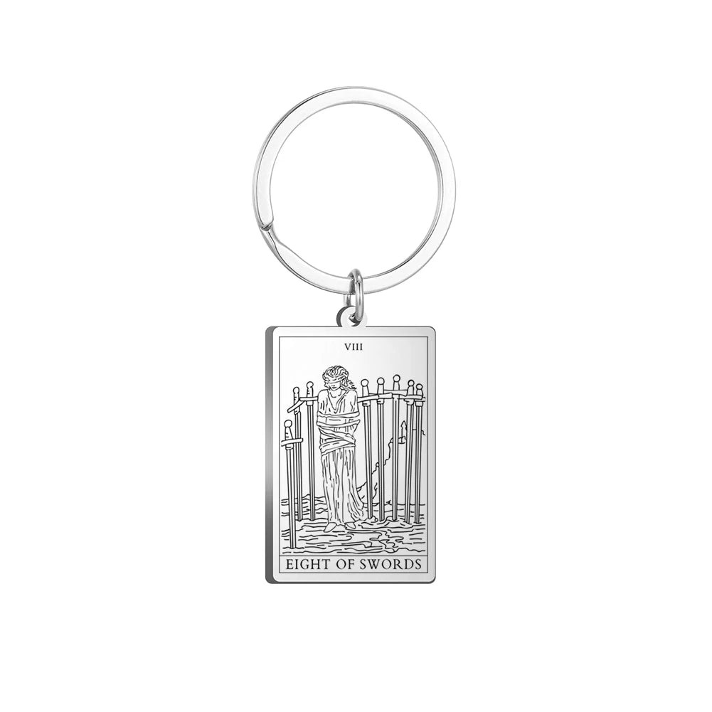 Dawapara Tarot Cards Keychains Stainless Steel Vintage Amulet Good Luck The Major Arcana Keyring Wiccan Jewelry