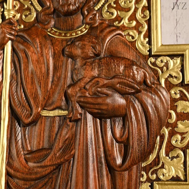 High Quality Wood Carving Jesus Shepherd Icon Sculpture Plaque Catholic Home Living Wall Decor