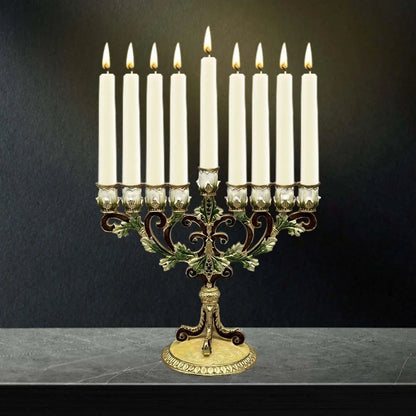 Hanukkah Menorah Hand Painted Candlestick Sturdy Base Tabletop 9 Branches Candle