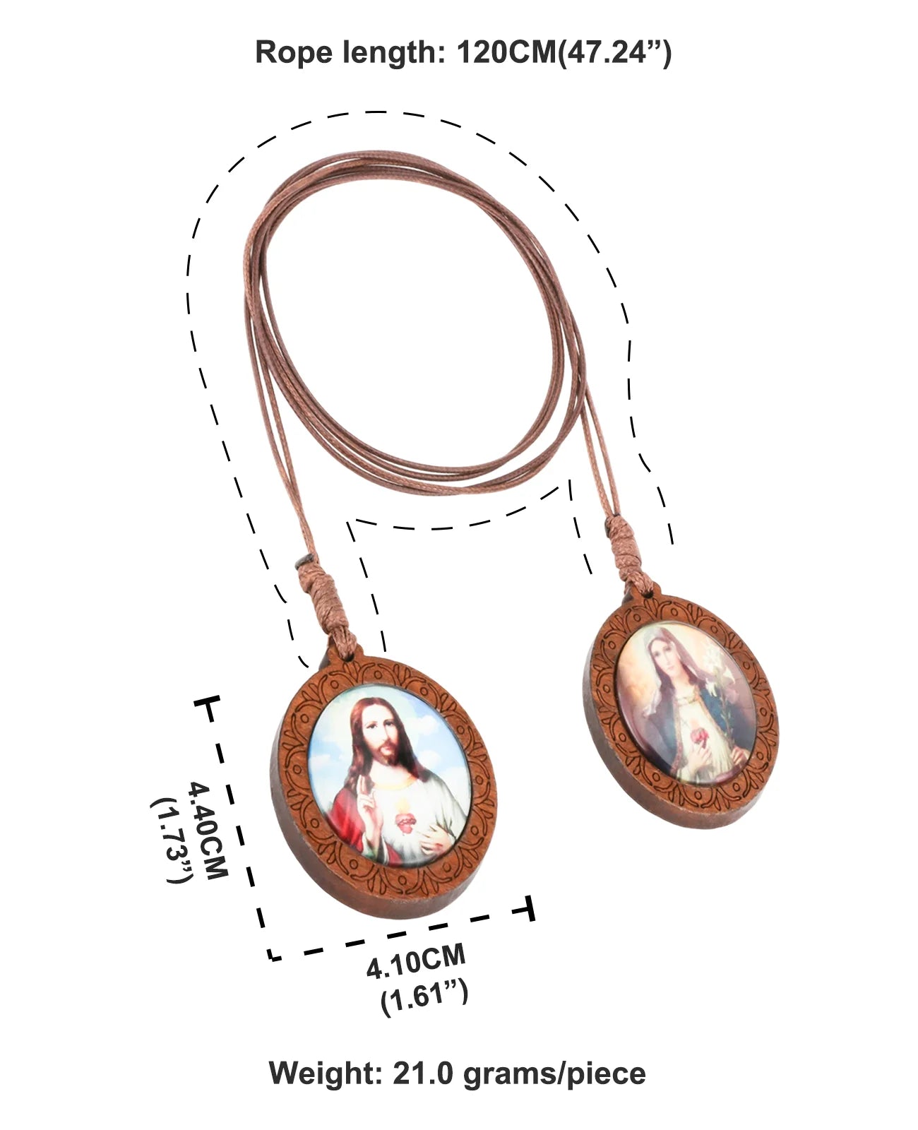 Cottvott Wood Sacred Heart of Our Lady Jesus Scapular Badges Leather Rope Chain Epaulet Prayer Baptism Communion Sacraments Gift