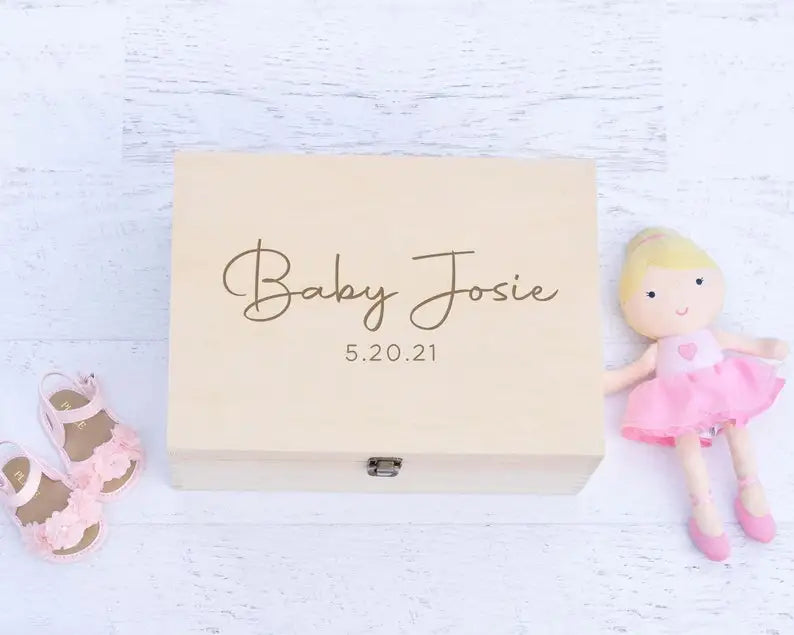 Personalized Wooden Baptism Keepsake Box ,Baptism Gifts For Baby Girl Or Baby Boy, Engraved Memory Box That Pattern With Wreath