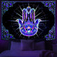 VIKAMA Neon Illusion Hamsa Hand Tapestry Cosmic Nebula All Seeing Eye Meditation Room Bohemian Bedroom Home Decor Tapestry