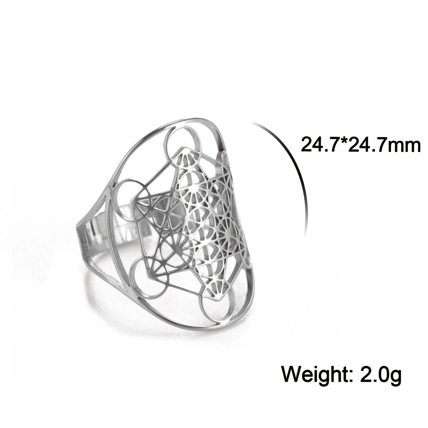 Unift Sacred Geometry Flower of Life Ring Adjustable Stainless Steel Ring Men Women Accessories Vintage Filigree Jewelry Gifts