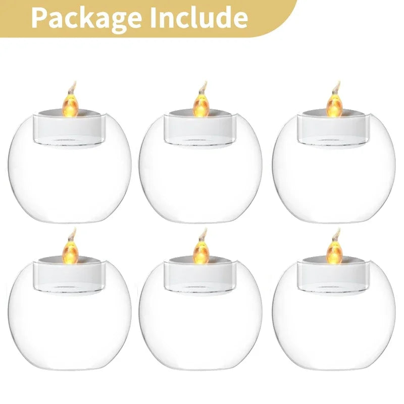6/12Pcs Transparent Glass Candle Holder with LED Candles for Dining Home Table Centerpieces Valentine's Day Halloween