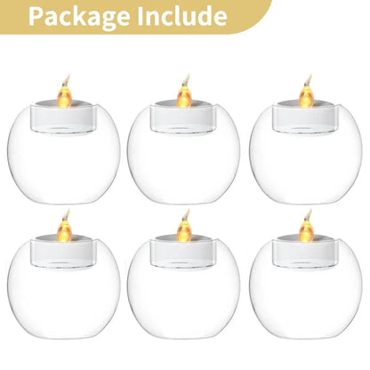 6/12Pcs Transparent Glass Candle Holder with LED Candles for Dining Home Table Centerpieces Valentine's Day Halloween