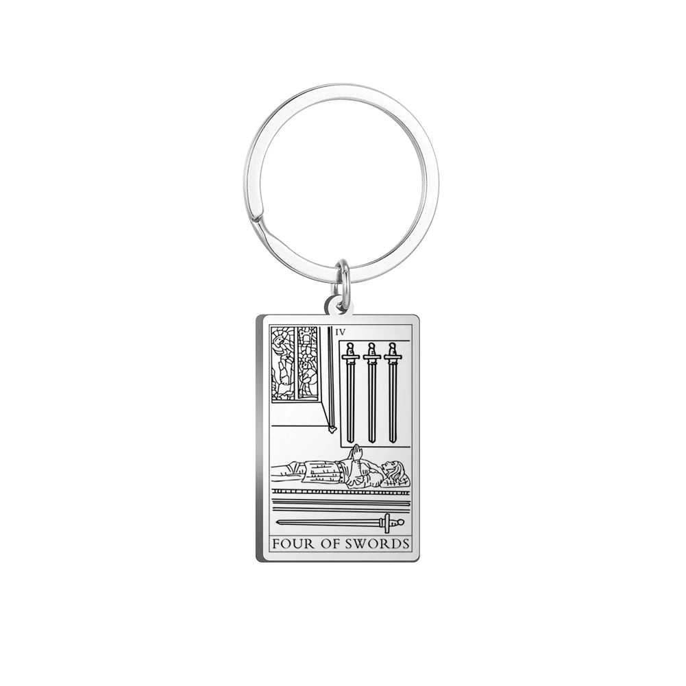 Dawapara Tarot Cards Keychains Stainless Steel Vintage Amulet Good Luck The Major Arcana Keyring Wiccan Jewelry