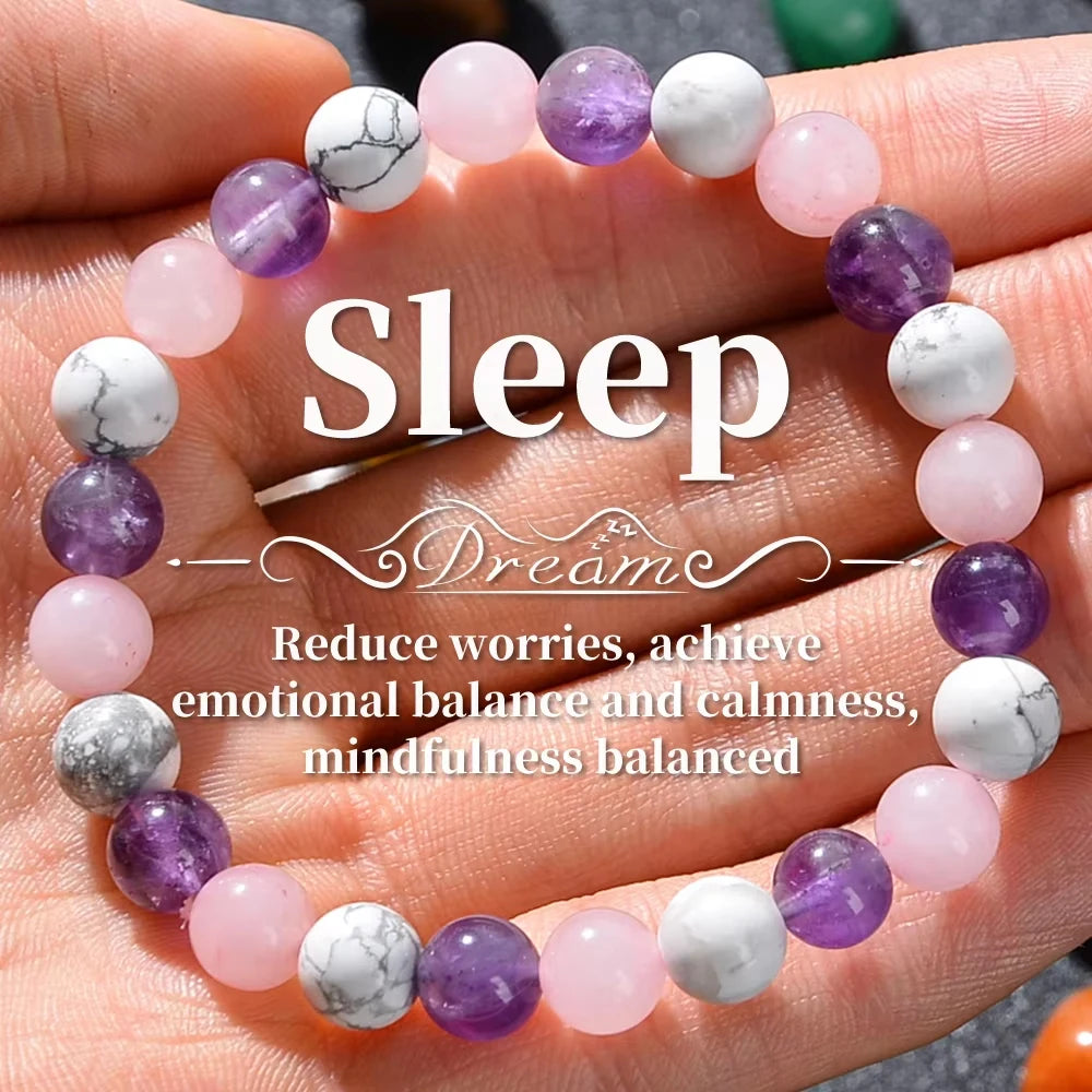 Three Colors of Natural Stone 8mm Round Beaded Elastic Bracelet Universal for Both Men and Women