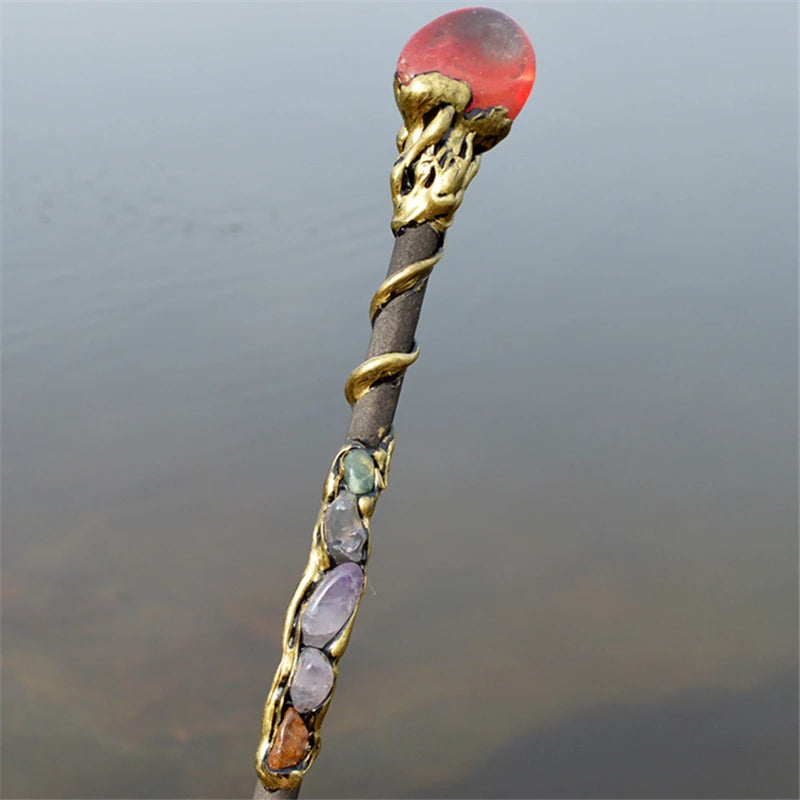 Witch Natural Crystal Wood Wand Amethyst Altar Spells Wizard Princess Fairy Magic Wands Ritual Tool Adornment Handmade Jewelry