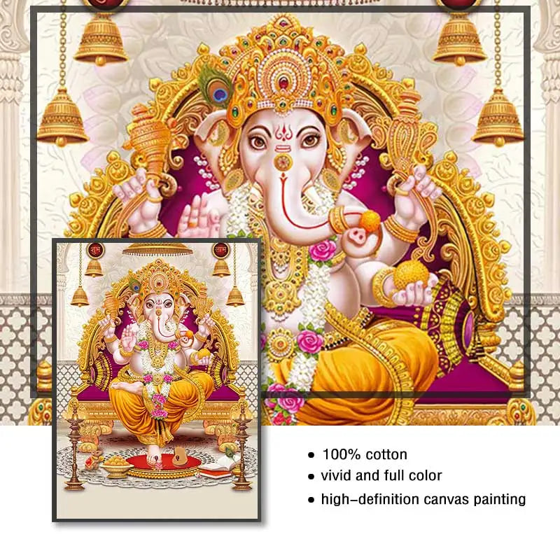 India Hindu Golden Ganesha Temple Poster Shiva Parvati Painting Canvas Prints Elephant God Religion Picture Room Hoom Wall Decor