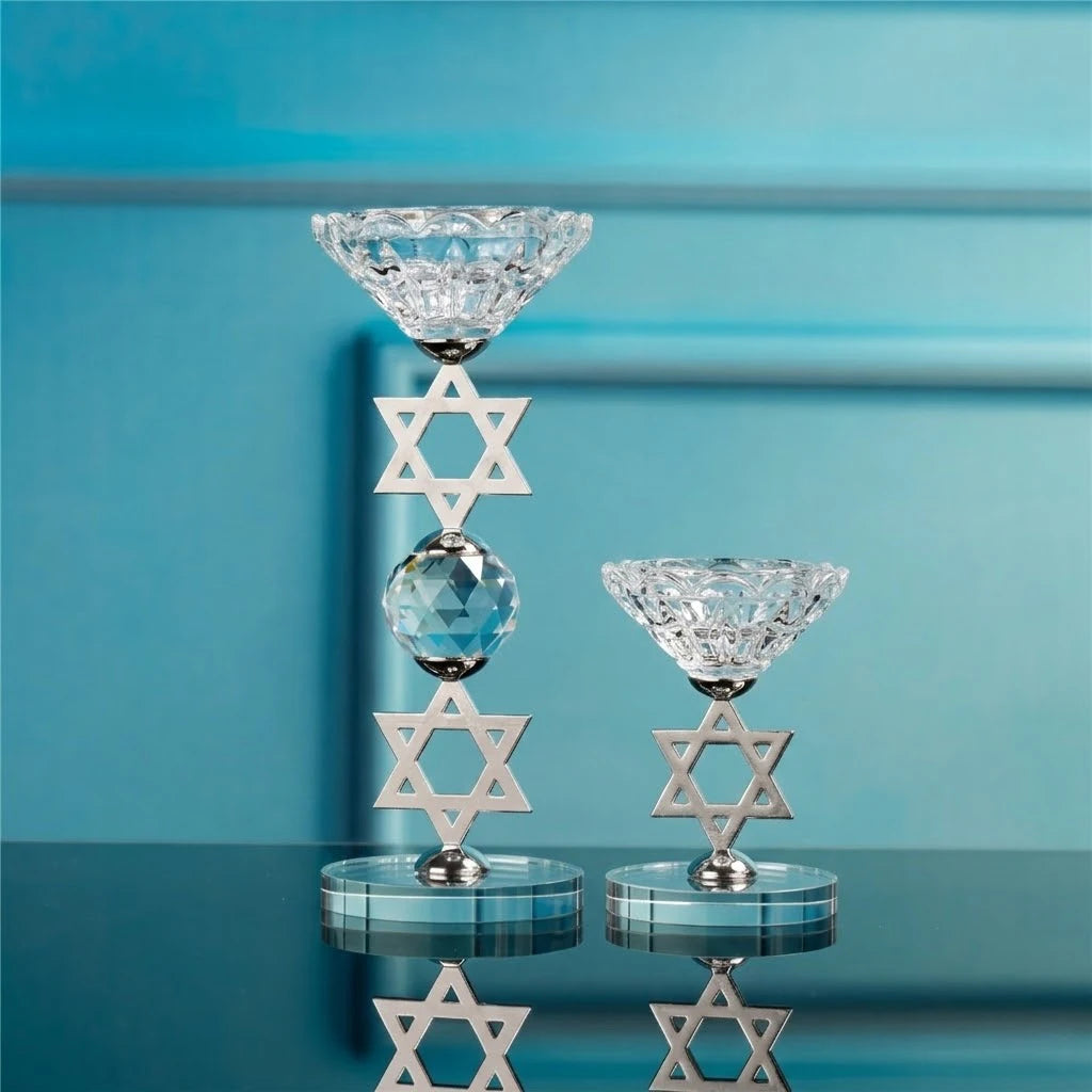 Crystal Star of David Candle Holders Set of 2 Hanukkah Menorah Jewish Shabbat Wedding Decor Elegant Tealight Votive Stick Holder