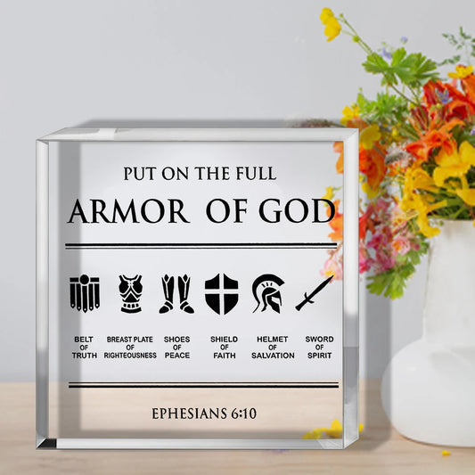 [Christian Desk Sign] Inspirational Christian Acrylic Desk Sign - 2D Flat, Full Armor of God Bible Verse Ephesians