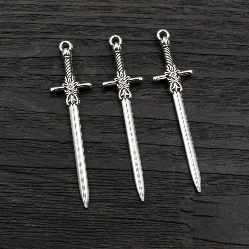 10pcs/lot Antique Silver Plated Sword Blade Charms Pedants DIY Jewelry Making Accessories for Necklace Craft Findings